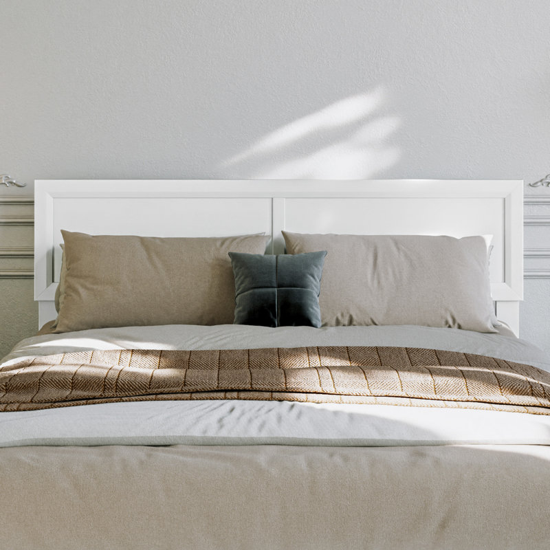 Lit plateforme avec tête de lit réglable Ellarie, White, Grand lit