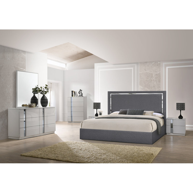 Dilver Upholstered Platform Bed, Queen, Charcoal