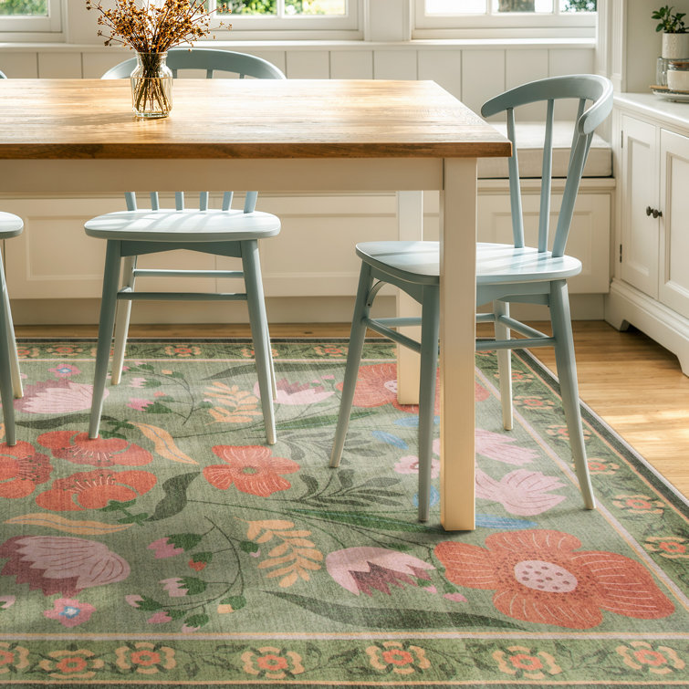 Kaldi Washable American Country Floral Rug Vintage Farmhouse Style Floor Mat