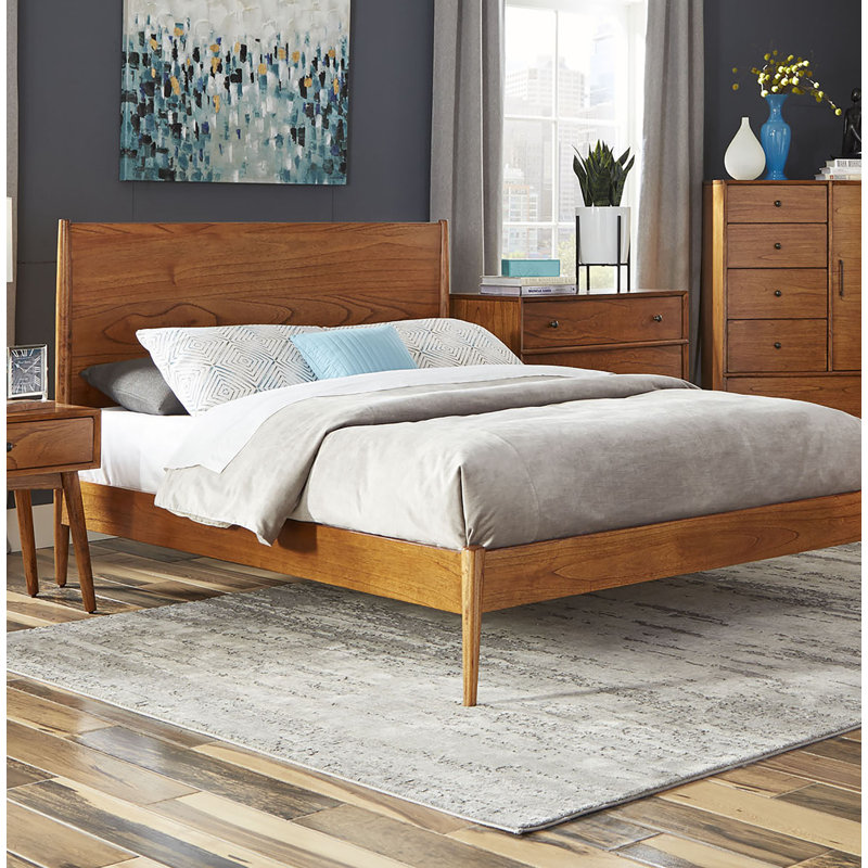 Lit standard en bois massif Haddad, Double, Teck