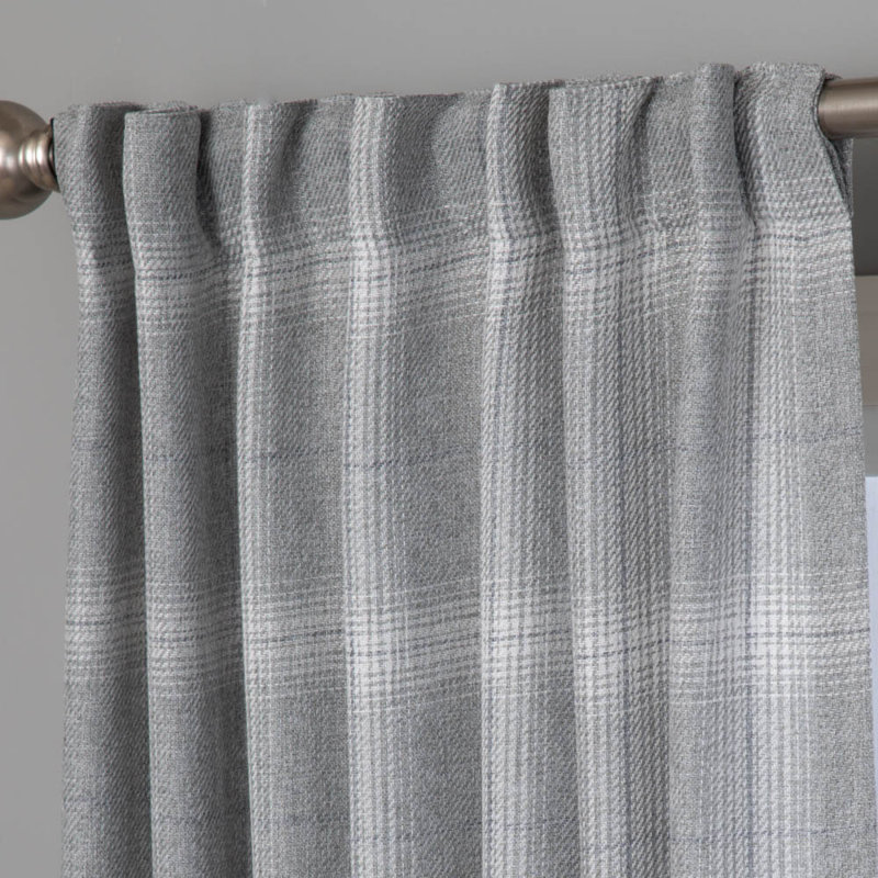 Erlandson 100% Polyester Light-Filtering Plaid Curtain Panel with Rod Pocket Top, 50" W x 63" L, Gray