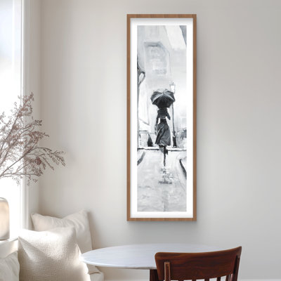 Woman Running in the Rain - Gray Framed Matted Print Decor