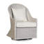 Chaise pivotante d'extérieur Tomo, design à oreilles, tissu blanc, rotin osier