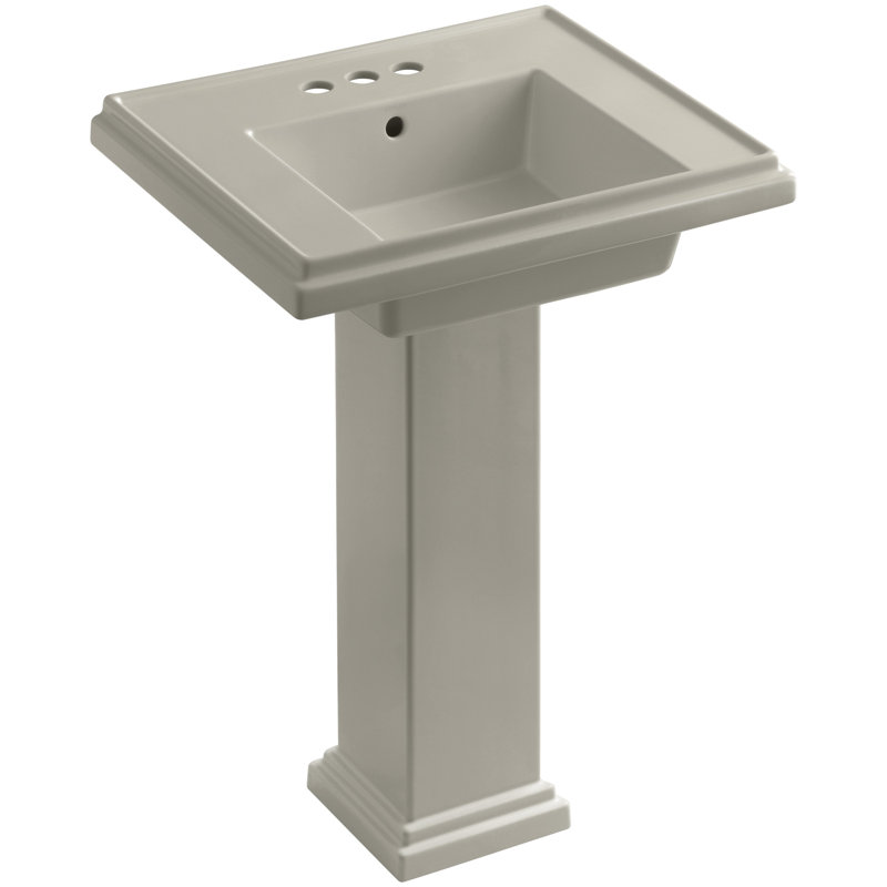 Tresham Fireclay Pedestal Bathroom Sink, Sandbar, 4" Centers, 34.625" H x 19.5" W x 24" L