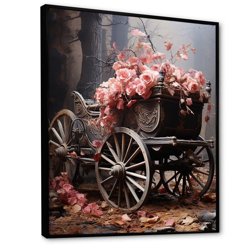 Romantisme, voiture de mariage rose II, Cadre flottant noir, H 40 po x l 30 po x P 1,5 po
