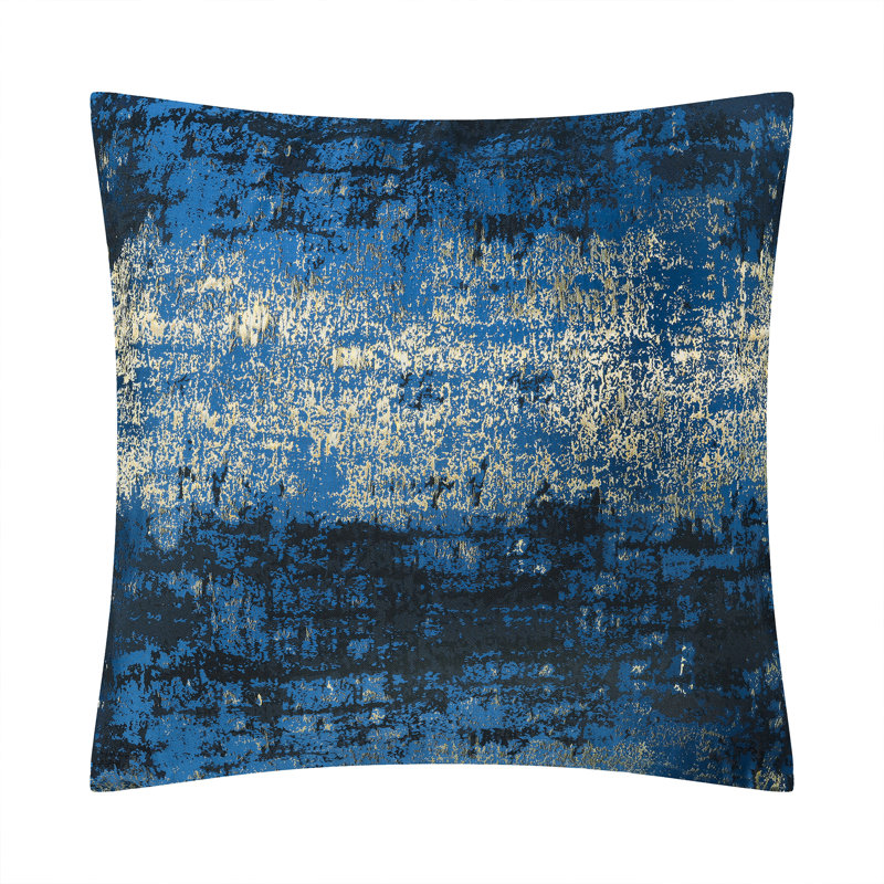  Glam Jacquard & Velvet Throw Square Accent Pillow Cover 20"x20" 1Piece, Navy/Gold