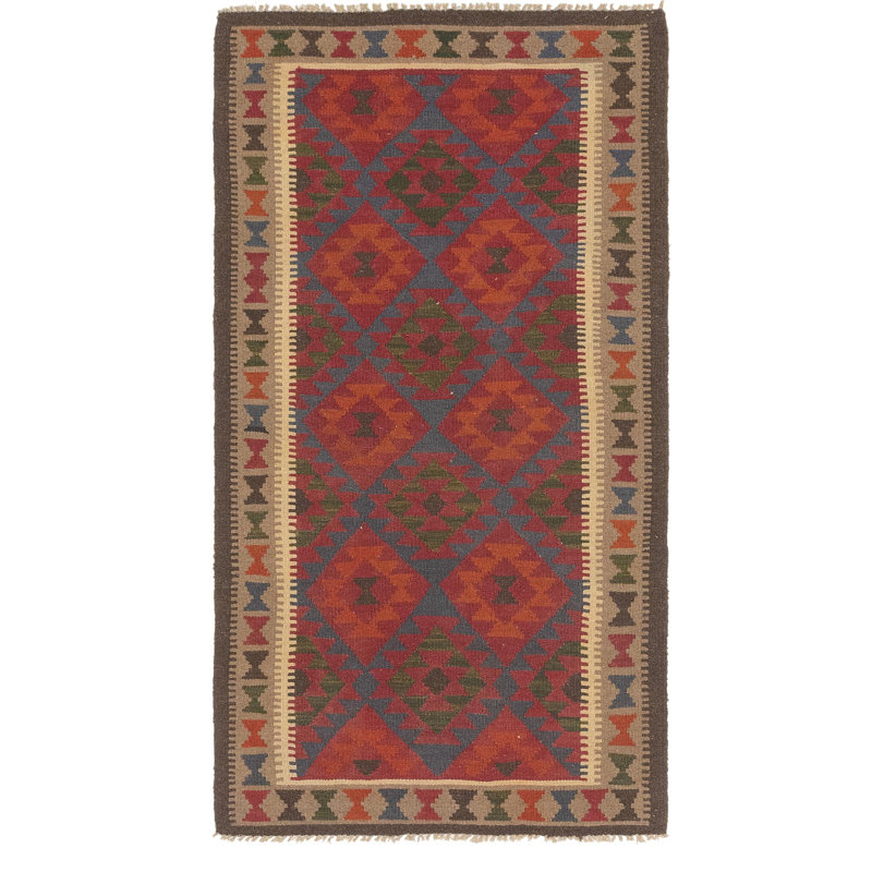 Tapis de surface en laine rouge/brun 3 pi 6 po x 6 pi 5 po one-of-kind-noué la main Lorain