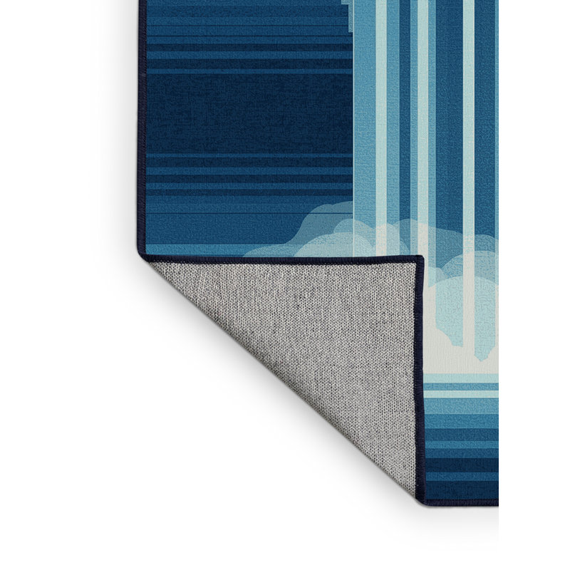 Machine Washable Paret Angel Falls Venezuela Contemporary Ombre Rug in Blue – Navy Binding, 5x7