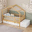 Lit en bois pour tout-petits avec tiroirs de rangement, commode relevable et garde-corps