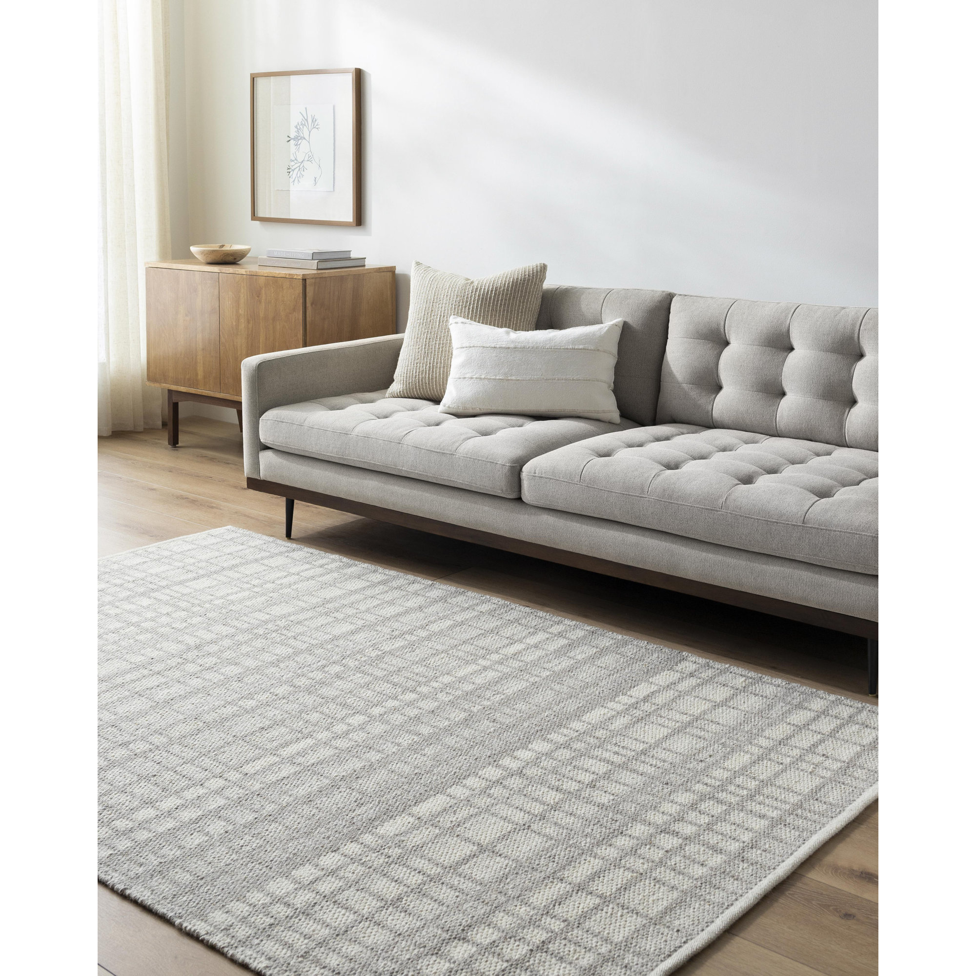 Lavande Plaid Wool Area Rug in Gray, Rectangle 8'10" x 12'