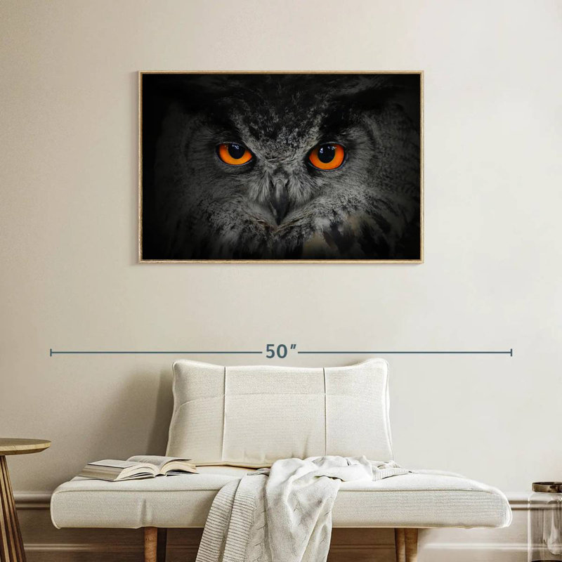 Hibou gris envoûtant, Cadre flottant en bois naturel, 37 po x 25 po