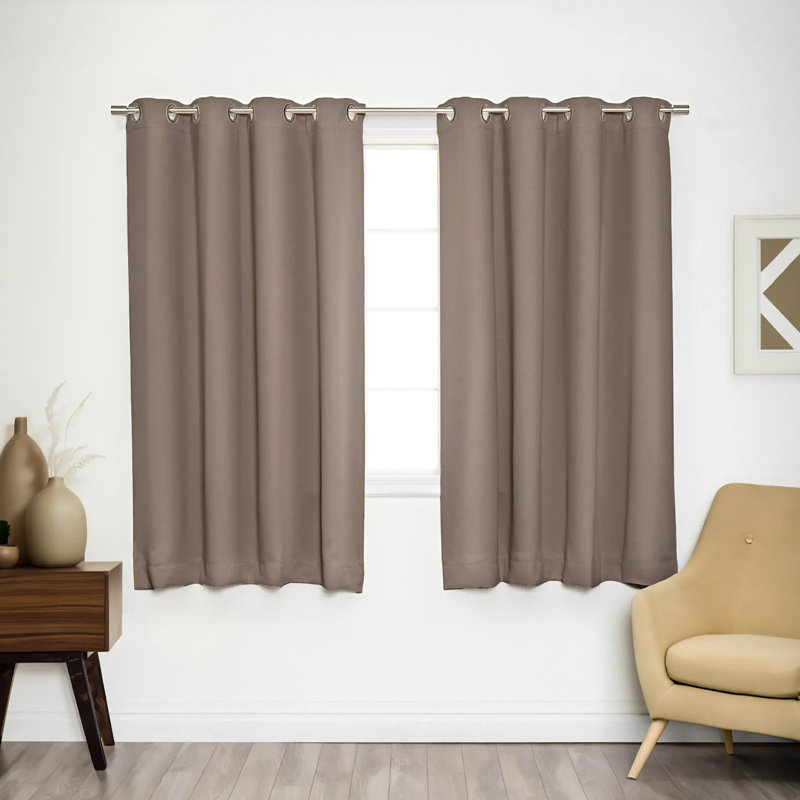 Adina Sevan Solid Thermal Grommet Curtain Panels, Taupe, 52" W x 63" L