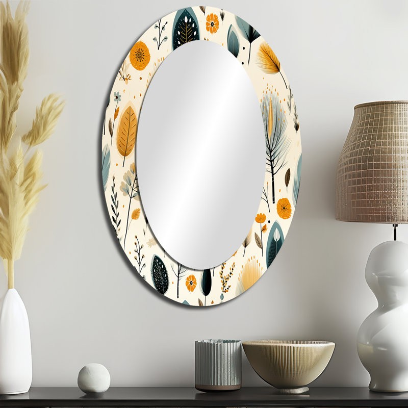 Motif boho inspiré de la nature - grand miroir mural ovale sur métal, H 36 po x l 24 po