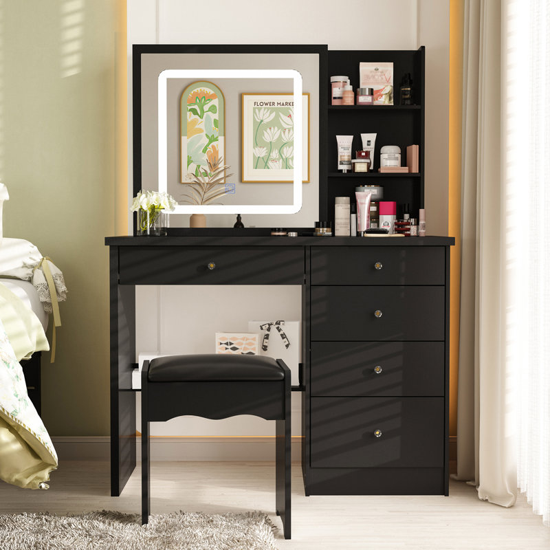 Claranell Dressing Table with Mirror, Black