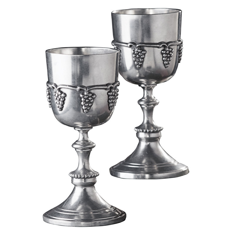 Italian Grape Harvest Goblet 8oz. Handmade Pewter Goblet Set