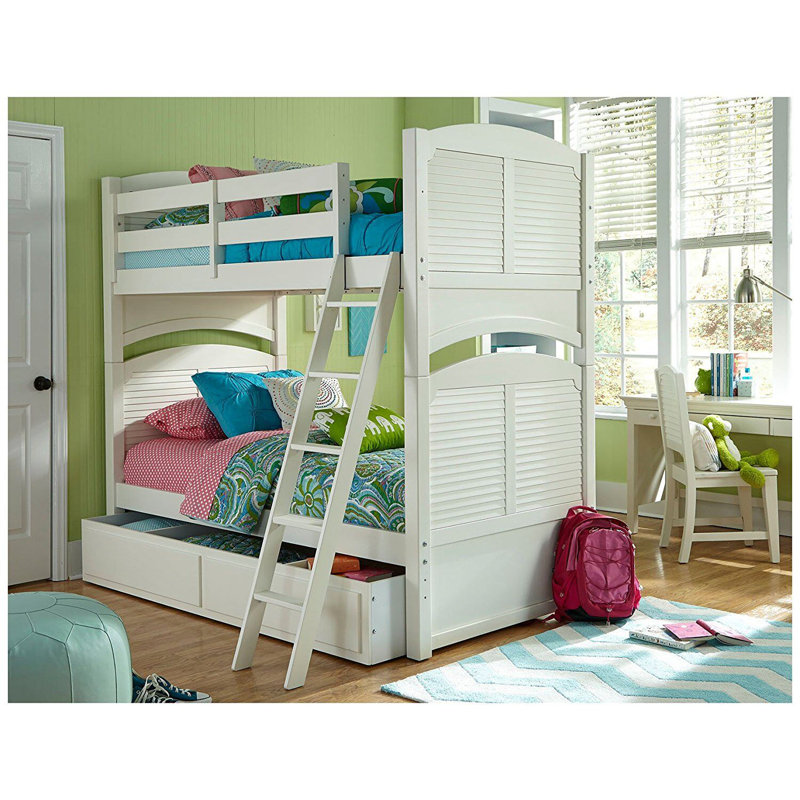 Neopolitan Louvered Panel Bunk Bed Twin over Twin Creamy White, Creamy White