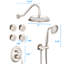 Robinet de douche simple en nickel brossé au design luxueux, avec douchette en caoutchouc souple, orifices de pulvérisation et jets corporels.