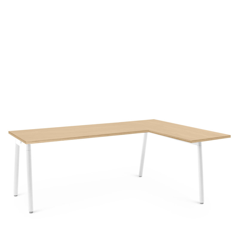 Bureau en coin Series A, LPL, H 29 po x l 56 po x P 79 po, Blanc / chêne naturel, Orienté à droite