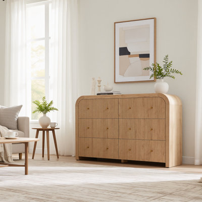 54" Fluted 6-Drawer Dresser With Thickened Curved Profile