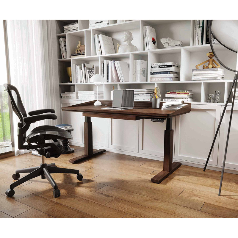 Odin Home Office Solid Wood Standing Desk, Black, 51" H x 60" W x 30" D, Natural Walnut