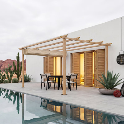 Pergola extérieure rétractable en aluminium de 3 m x 3 m, avec toit pare-soleil réglable, résistante aux intempéries, idéale pour jardin, terrasse, piscine, plage ou terrasse en teck.