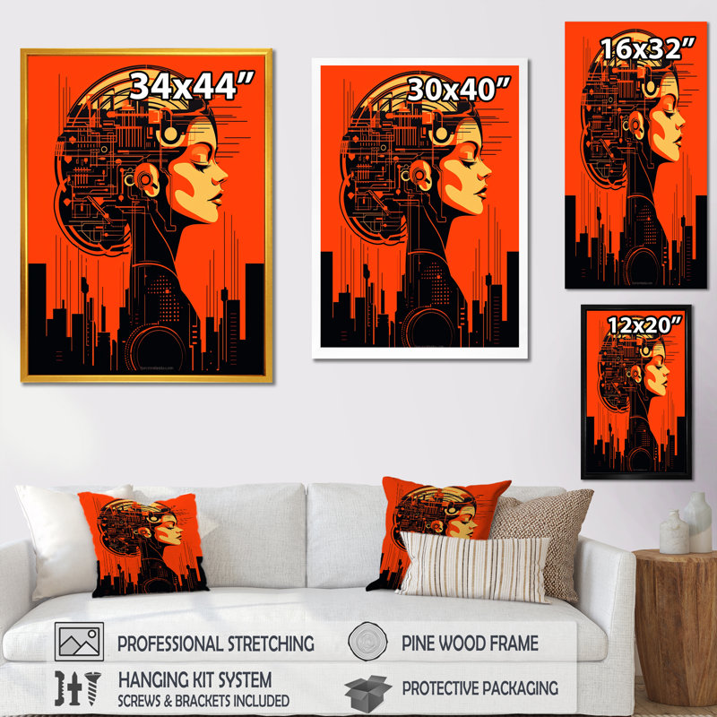 Urban Cyberpunk Femme Fatale I - Imprimé, 40" H x 30" W, Cadre flottant blanc