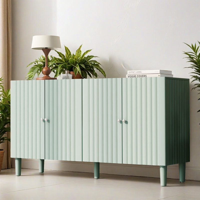 Buffet de rangement 58,12 "à 4 portes avec tablette, buffet en bois pour le salon et le vestibule, Vert clair