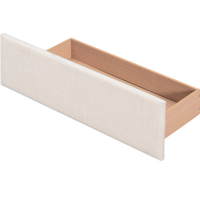 Lit plateforme tapissier beige avec 4 tiroirs et tête de lit en lin, aucun sommier requis, panneau de particules robuste dans le tiroir, sommier à boutons, fabrication en bois massif