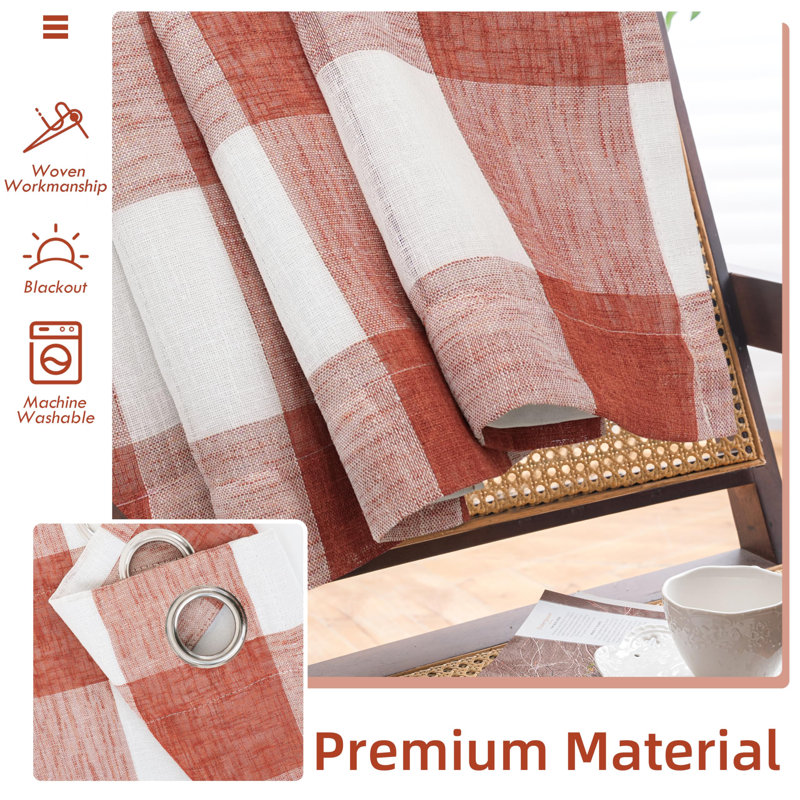 Adamantini Plaid Blackout Thermal Grommet Curtain Panels, Burnt Orange, 52" W x 90" L