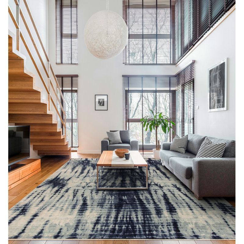 Tapis rectangulaire en laine Shibori, Rectangle 10 pi x 14 pi