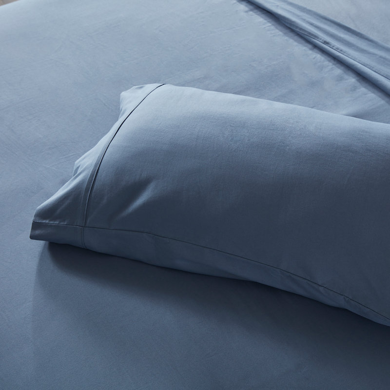 Flint Blue King Percale Cotton Microfiber Sheet Set
