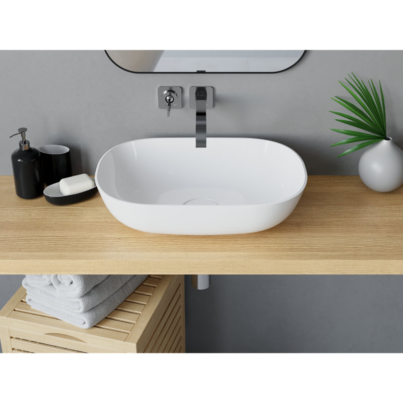 Lavabo de salle de bain vasque rectangulaire en pierre blanche avec trop-plein 16 po 16 po