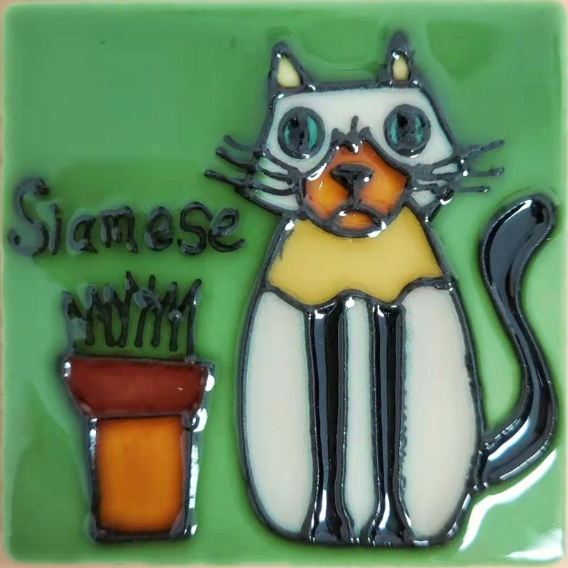 Conwell Siamese Ceramic Cat Art Tile Magnet