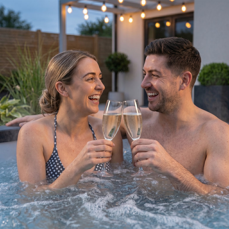 Wave Garda | 4-Person Eco Foam Hot Tub | Square | Wi-Fi Integrated Heater, Charcoal Black