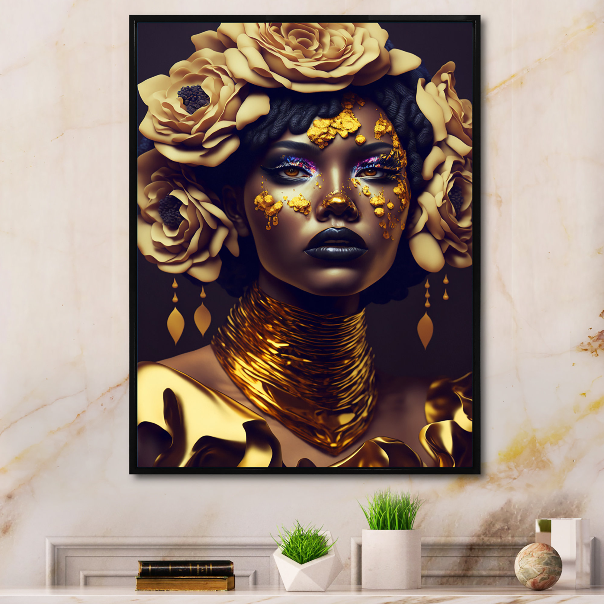 House of Hampton® Gold And Black Floral Woman IX On Canvas Print | Wayfair