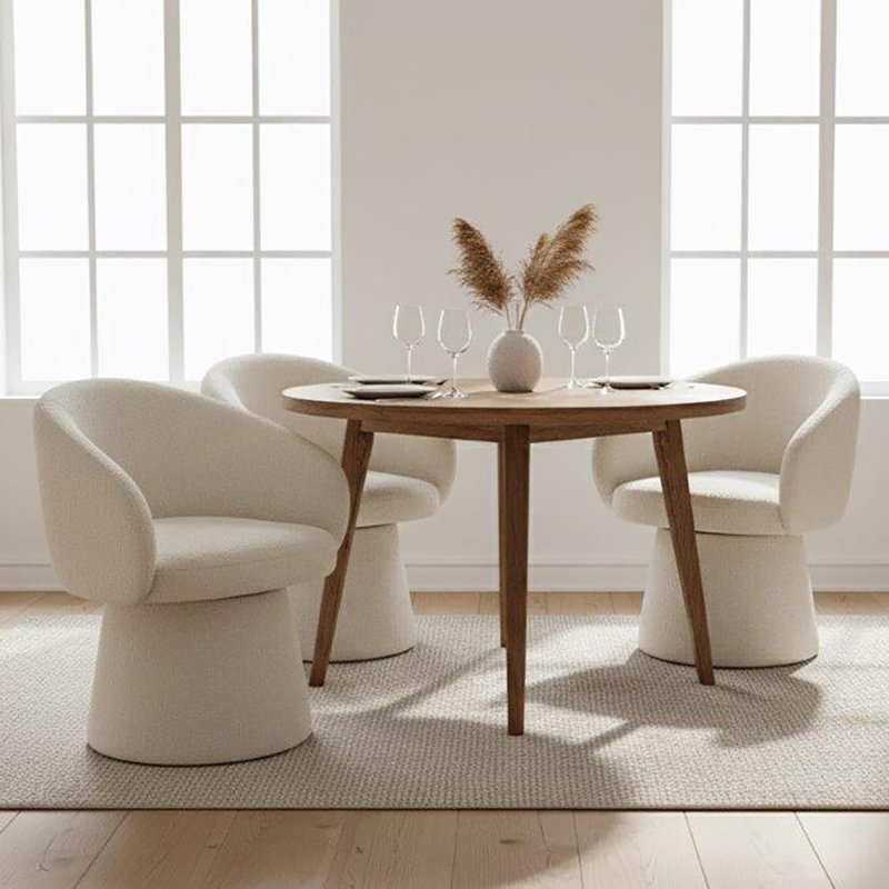 Duke Upholstered Low Back Dining Armchair Boucle, 48cm Seating Height, White