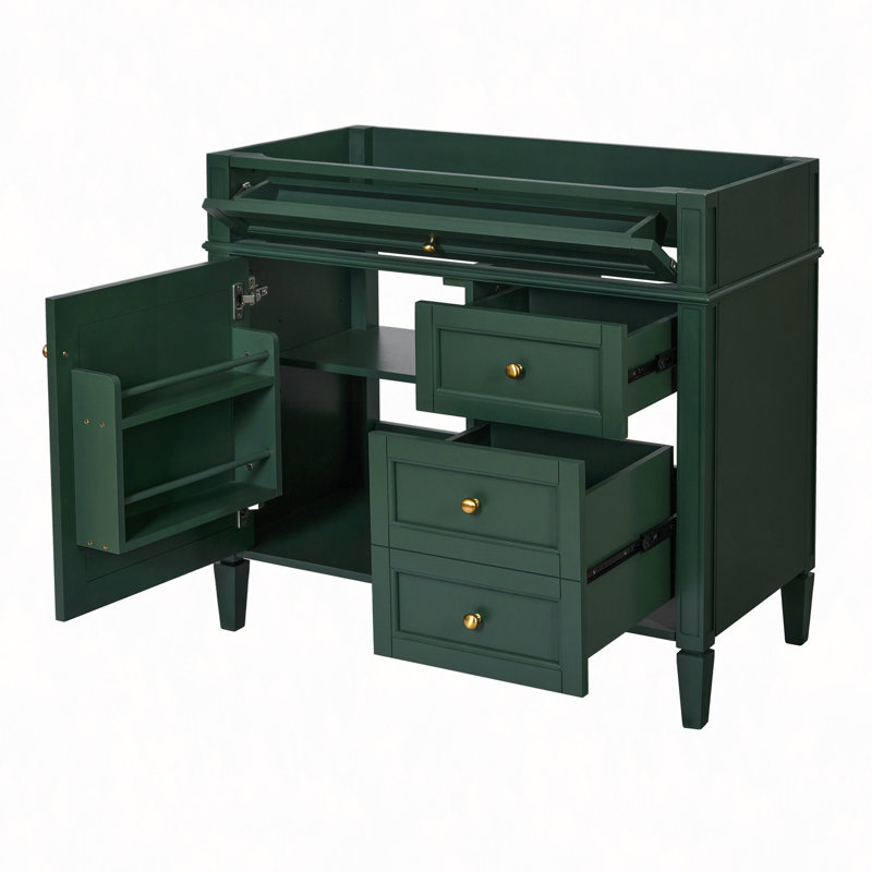 Meuble-lavabo de 36 po sans lavabo supérieur, armoire de rangement de salle de bain avec 2 tiroirs et un tiroir basculant, structure en bois massif