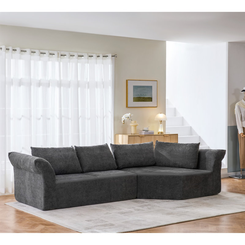 Canapé de coin spacieux 4 places, mousse gris foncé, canapé modulaire moderne pour la maison, Gris