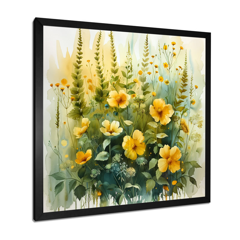 Décoration de jardin jaune et vert - marguerites fraîches, Toile encadrée noire simple, H 36 po x l 36 po x P 1,5 po
