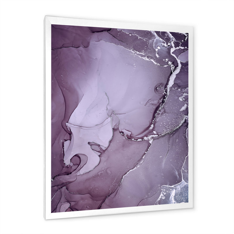 Encre de marbre mauve et grise mauve - peinture sur toile, H 32 po x l 24 po x P 1 po, Cadre photo blanc