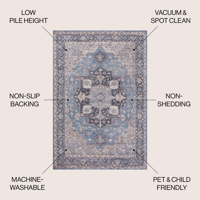 Tapis bleu / crème Sarok Ornate Medallion, Rectangle 7 pi 10 po x 10 pi