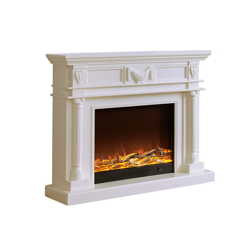 White Solid Wood Electric Fireplace