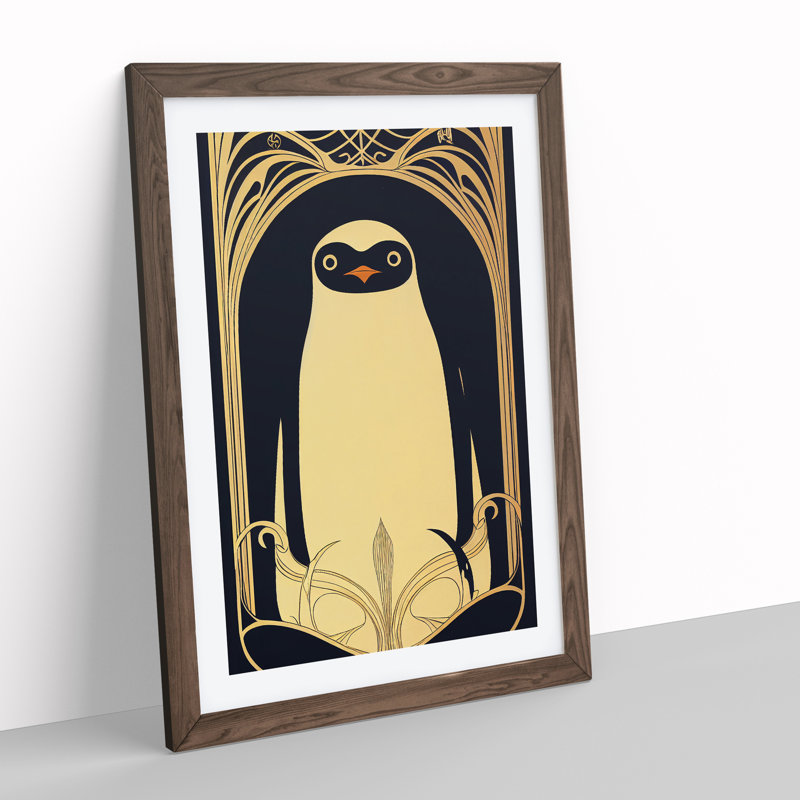 Art Deco Penguin - Wall Art, 64cm H x 46cm W x 2cm D, Walnut Frame