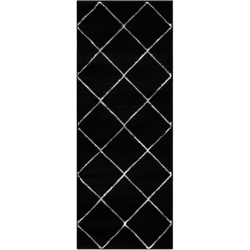 Tapis contemporain noir et argent Etowah, Tapis de couloir 2 pi x 5 pi 1 po