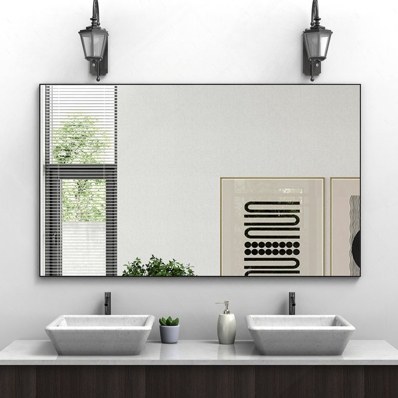 Très grand miroir de salle de bain moderne noir avec cadre en aluminium