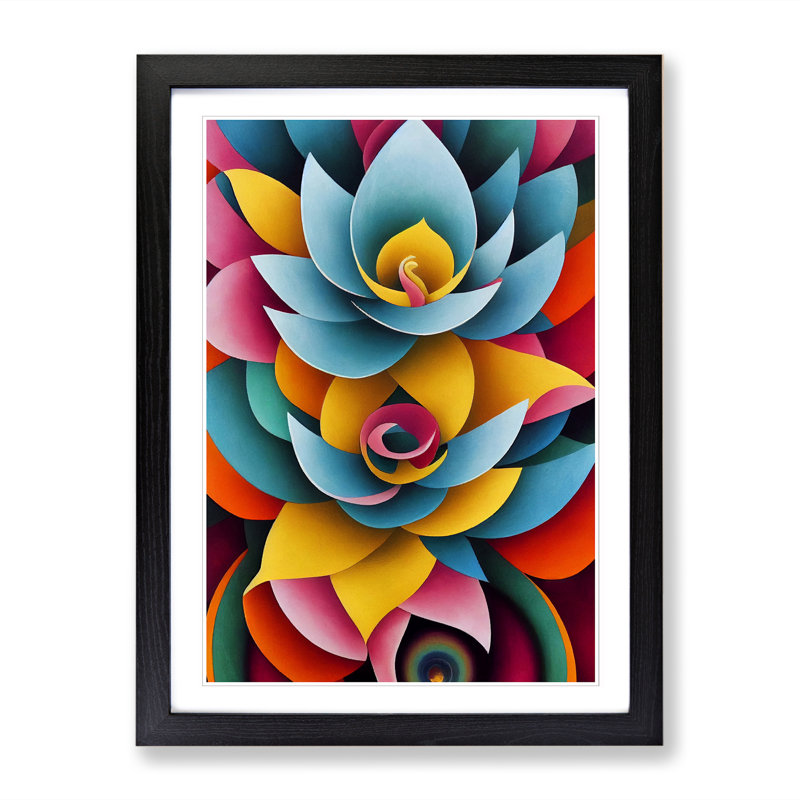 FRM-V0523-833X Floral Tibetan - Single Picture Frame Print, 46cm H x 34cm W x 2cm D, Walnut Framed