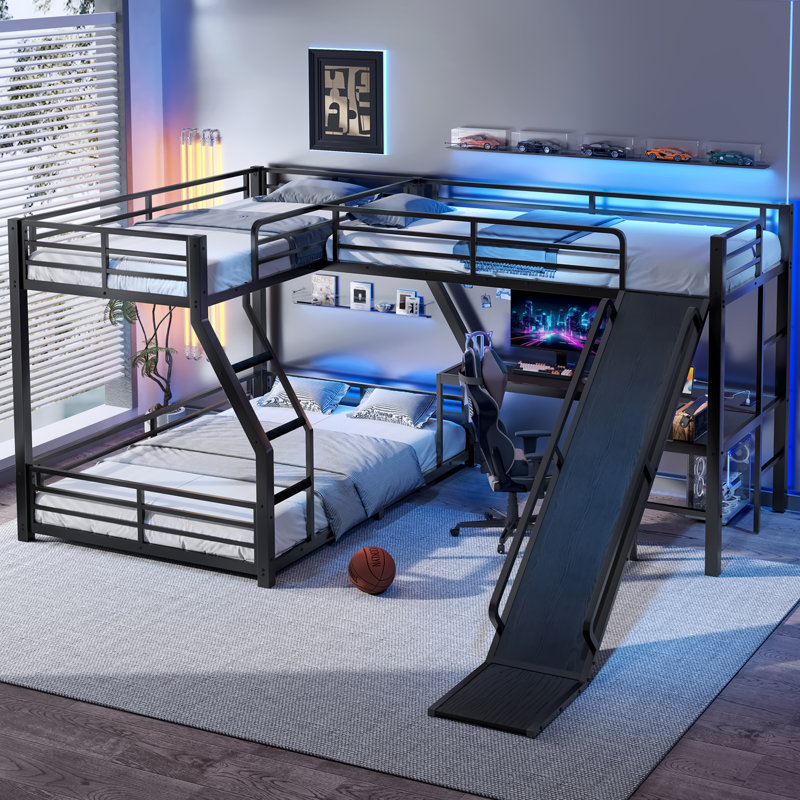 Black Twin over Full Metal Triple Bunk Bed, Space Saving Design & Sturdy Support