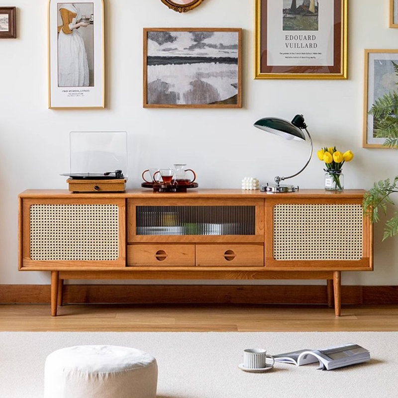Meuble télé en bois de cerisier, H 24,41 po x l 59,06 po x P 15,75 po 