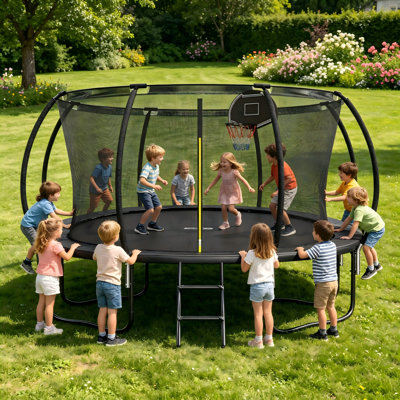 Round Backyard Trampoline with Safety Enclosure, Heavy Duty Outdoor Trampoline for Kids & Adults