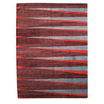 Gammon Geometric Area Rug in Eggplant/Sky Blue/Coral Red